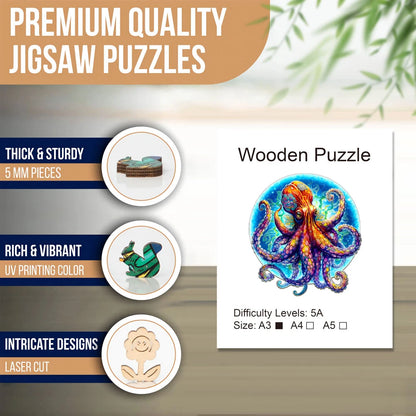 Glowing Octopus - Wooden Jigsaw Puzzle