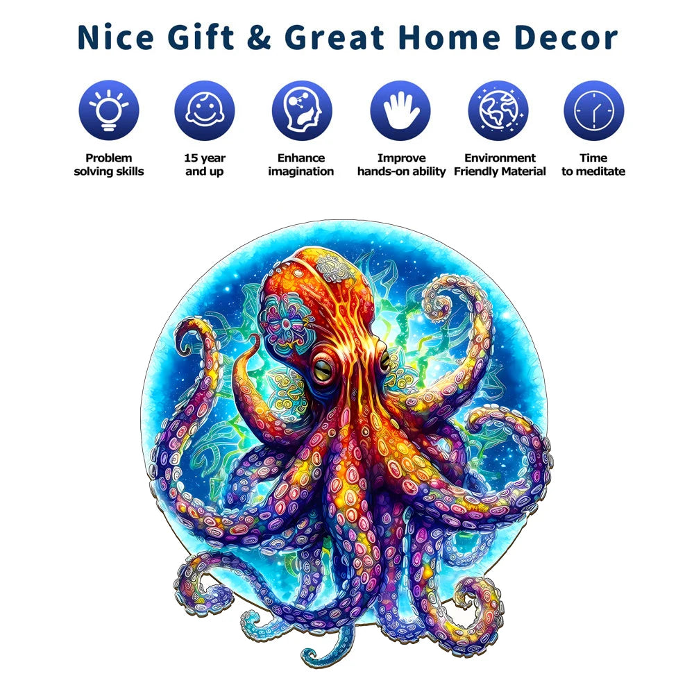 Glowing Octopus - Wooden Jigsaw Puzzle