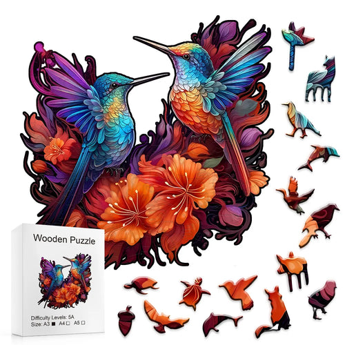 Twin Hummingbird Lovers - Wooden Jigsaw Puzzle