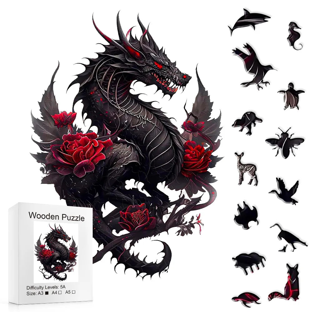 Black Dragon Rose - Wooden Jigsaw Puzzle