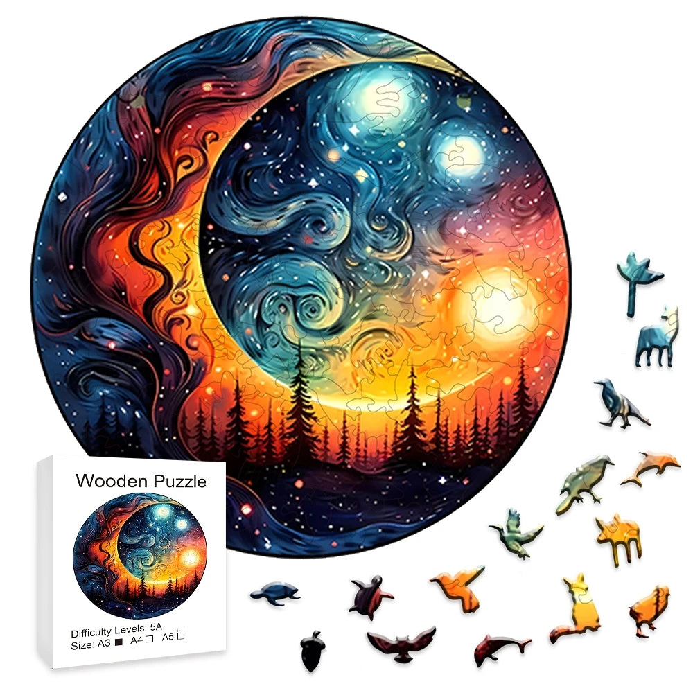 Starry Moon Forest - Wooden Jigsaw Puzzle