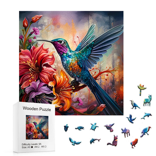 Hibiscus Humming Bird - Wooden Jigsaw Puzzle