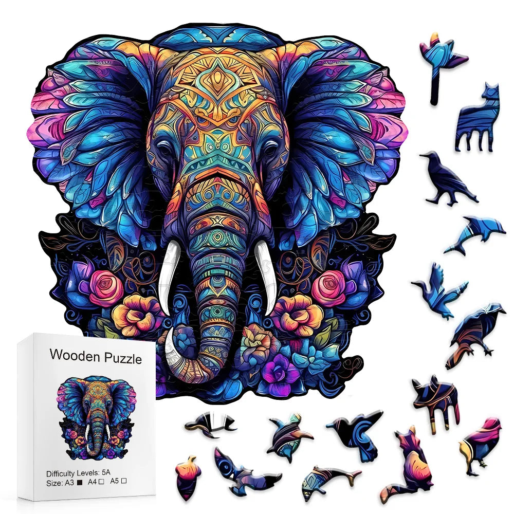 Purple Mandala Elephant - Wooden Jigsaw Puzzle