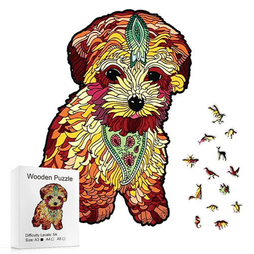 Sunflower Maltese Puppy - Wooden Jigsaw Puzzle