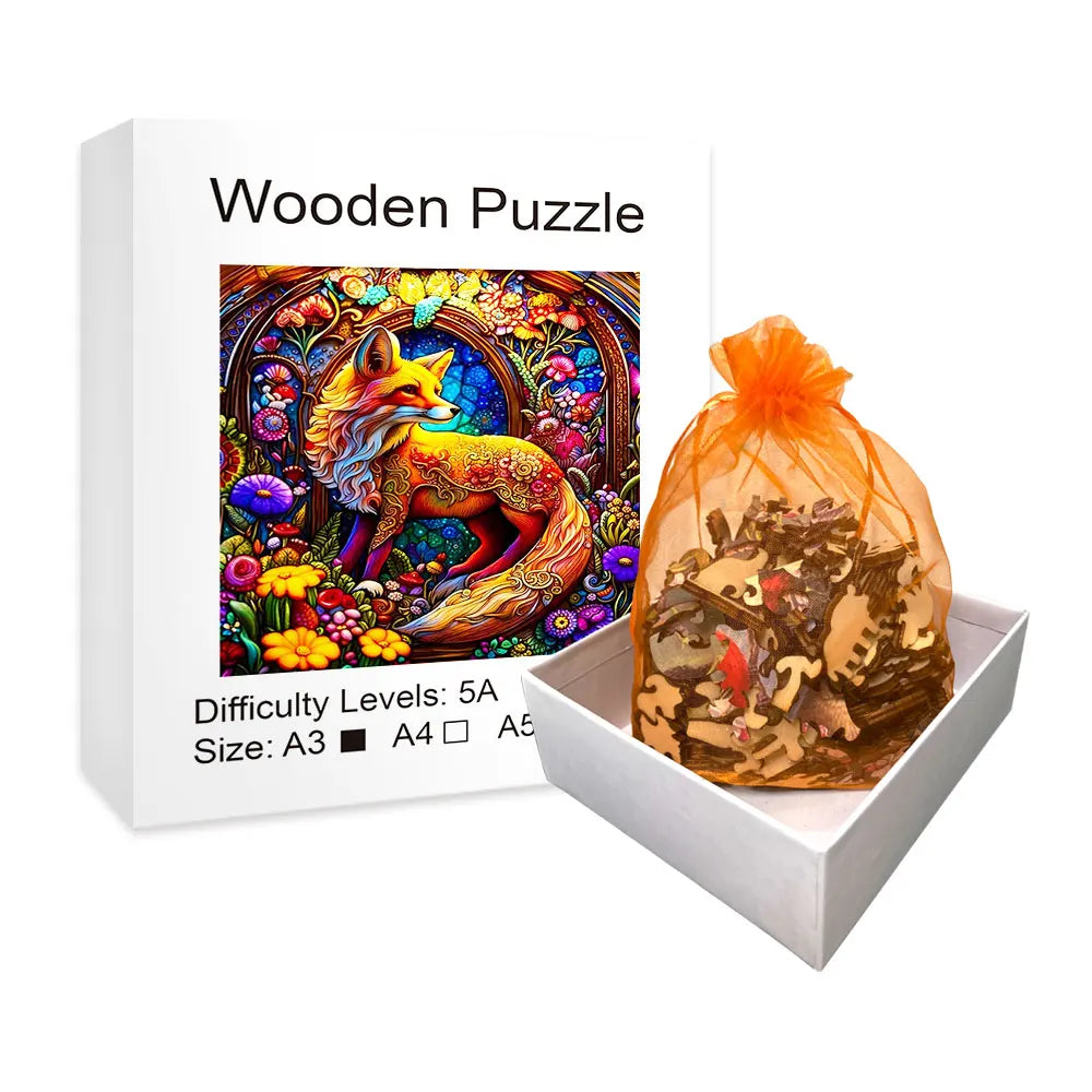 Colorful Harvest Fox - Wooden Jigsaw Puzzle