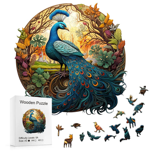 Garden Peacock Disk - Wooden Jigsaw Puzzle