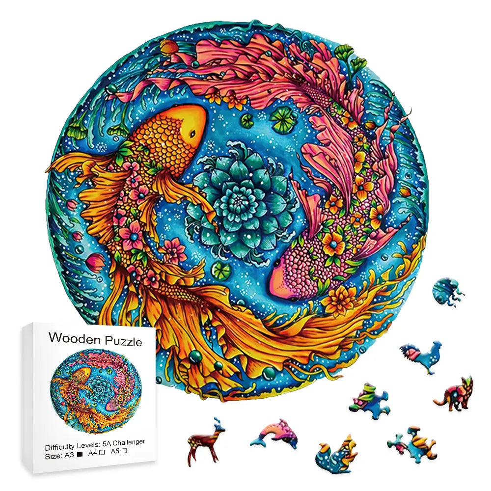 Mandala Floral Koi - Wooden Jigsaw Puzzle