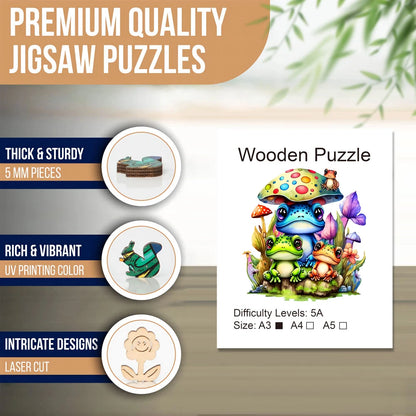 Happy Garden Frogs - Wooden Jigsaw Puzzle