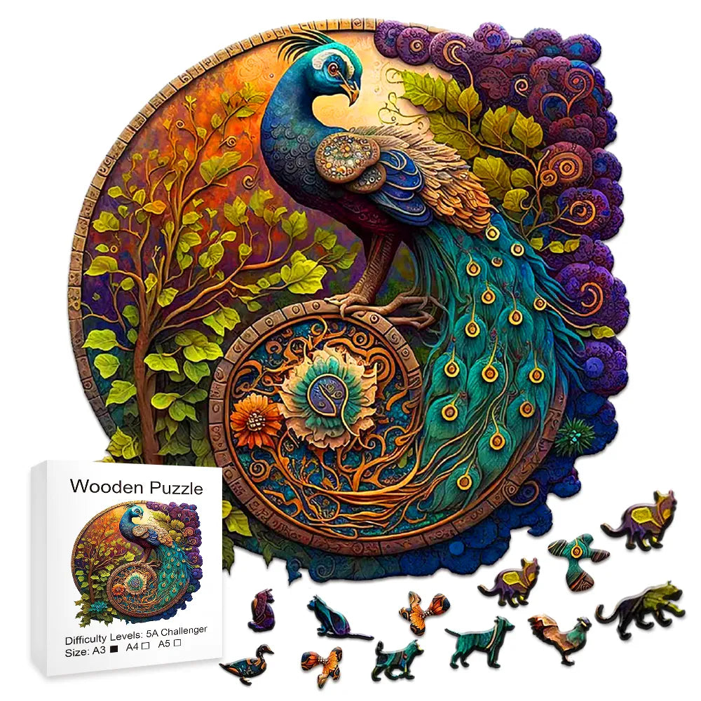 Peacock Yin Yang - Wooden Jigsaw Puzzle