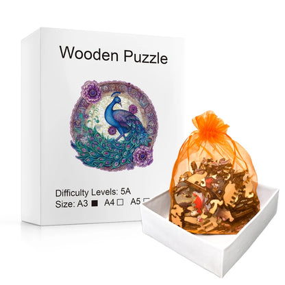 Pink Floral Peacock - Wooden Jigsaw Puzzle