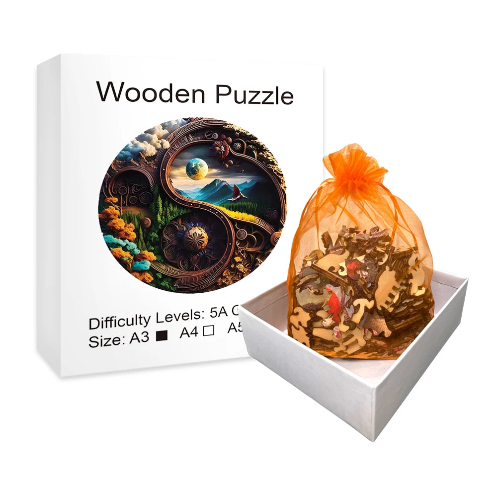 Planets Yin Yang - Wooden Jigsaw Puzzle