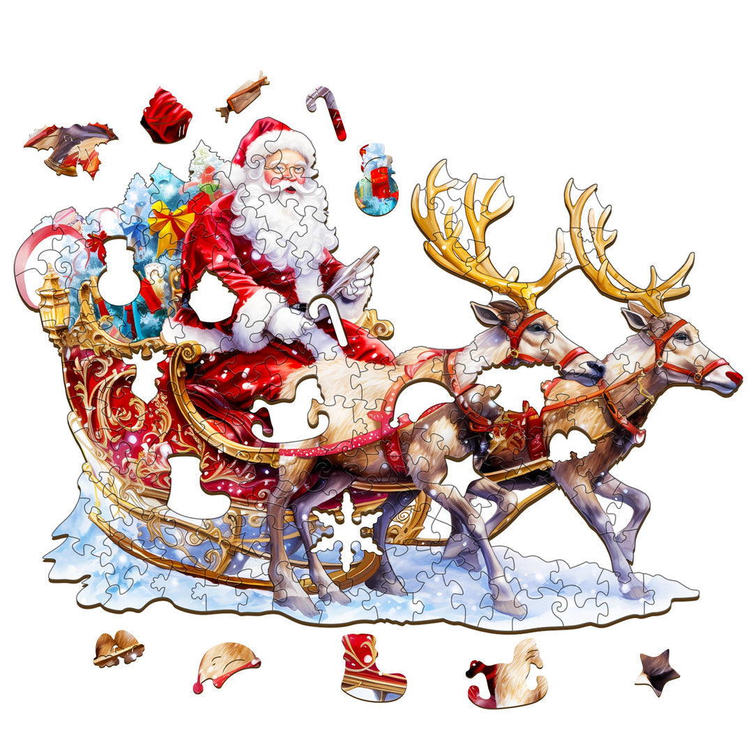 Santa Claus and Rudolph - Wooden Jigsaw Puzzle