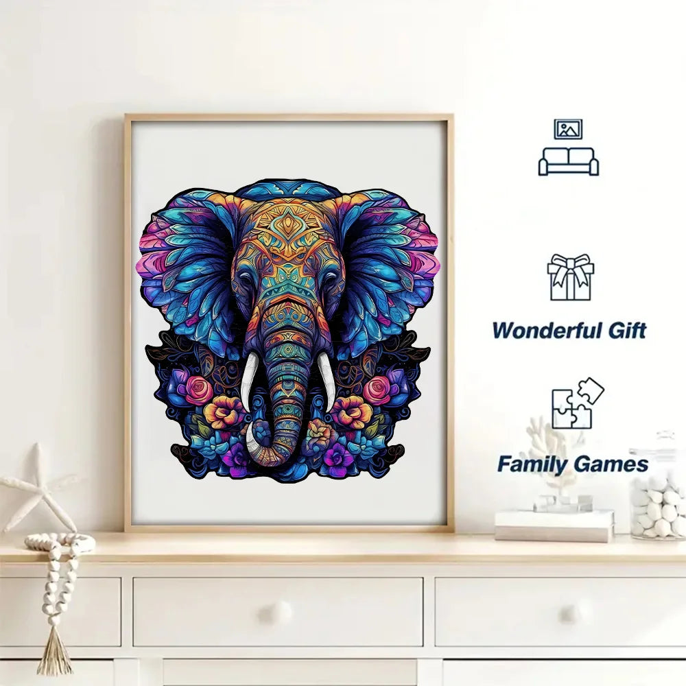 Purple Mandala Elephant - Wooden Jigsaw Puzzle