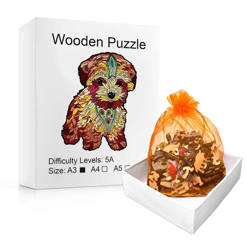 Sunflower Maltese Puppy - Wooden Jigsaw Puzzle