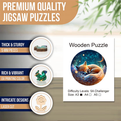 Sleeping Fox Round - Wooden Jigsaw Puzzle