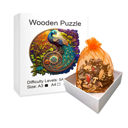 Peacock Yin Yang - Wooden Jigsaw Puzzle