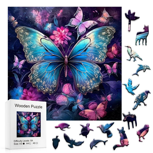 Delicate Blue Pink Butterflys - Wooden Jigsaw Puzzle