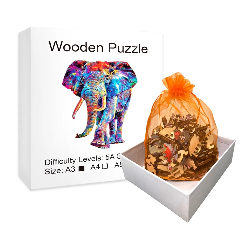 Colorful Powder Elephant - Wooden Jigsaw Puzzle