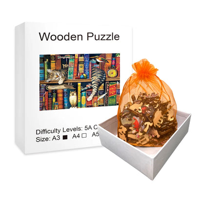 Lazy Library Cat - Wooden Jigsaw Puzzle