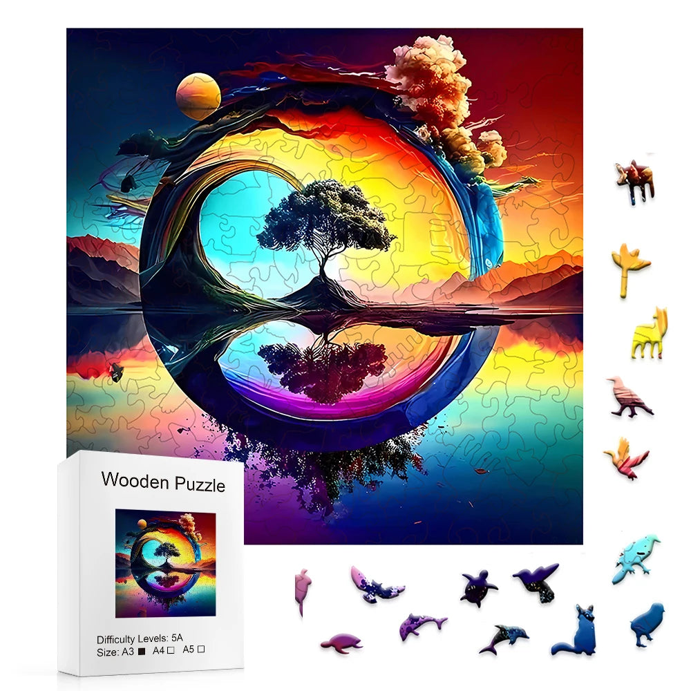 Rainbow Lake Yin Yang - Wooden Jigsaw Puzzle