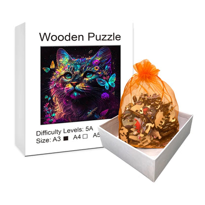 Colorful Butterfly Cat - Wooden Jigsaw Puzzle