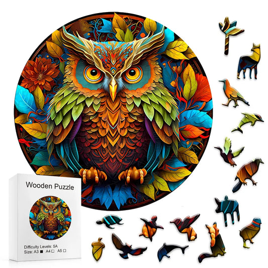 Rainbow Leaf Owl - Wooden Jigsaw Puzzle