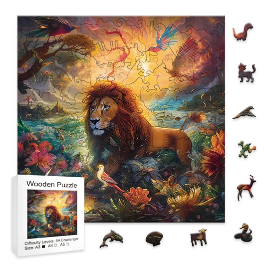 Golden Sunset Lion - Wooden Jigsaw Puzzle