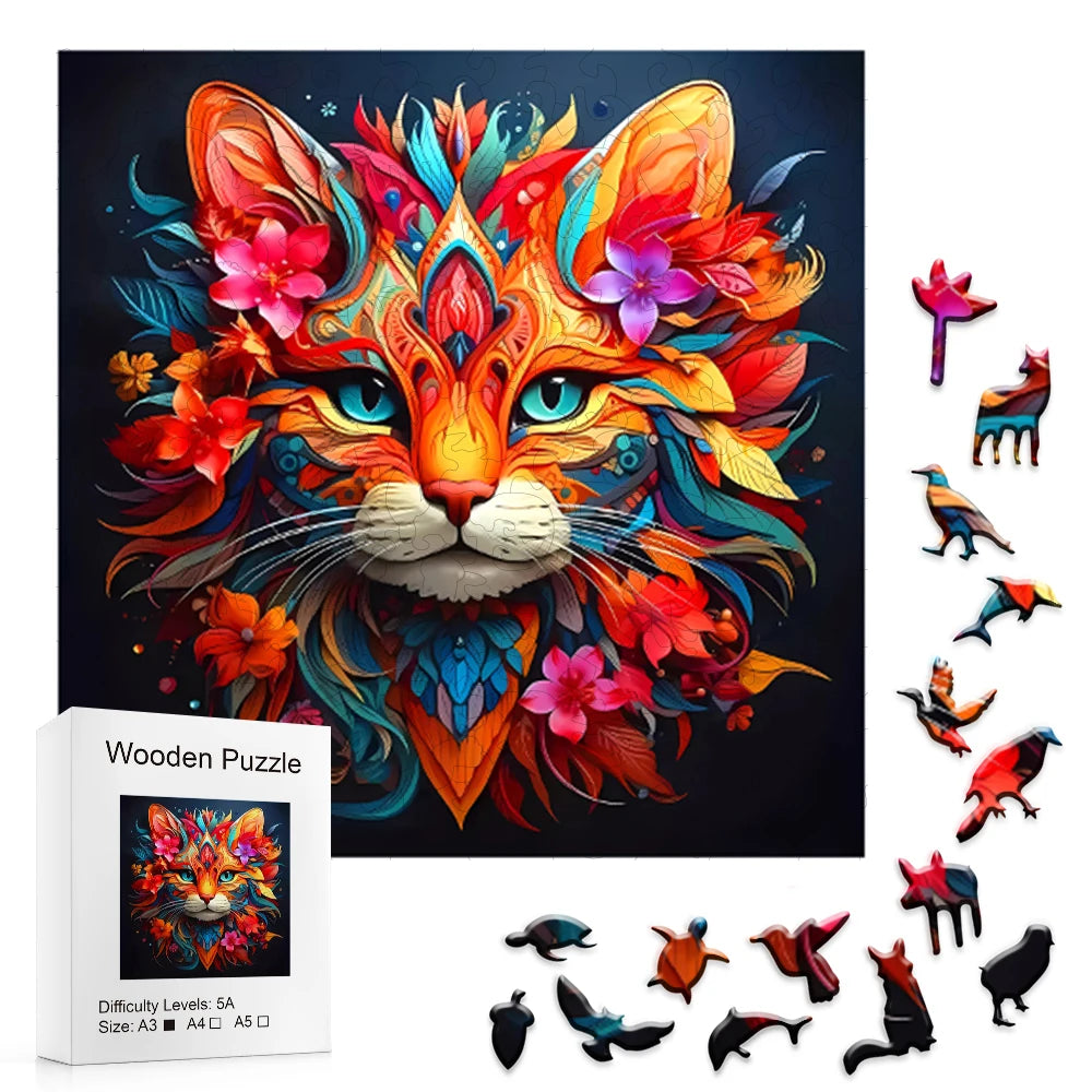 Beautiful Flower Cat - Wooden Jigsaw Puzzle