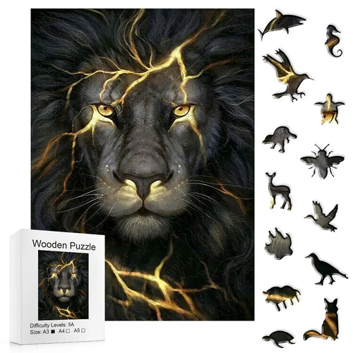 Golden Lightning Black Lion - Wooden Jigsaw Puzzle