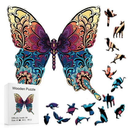 Colorful Vines Butterfly - Wooden Jigsaw Puzzle