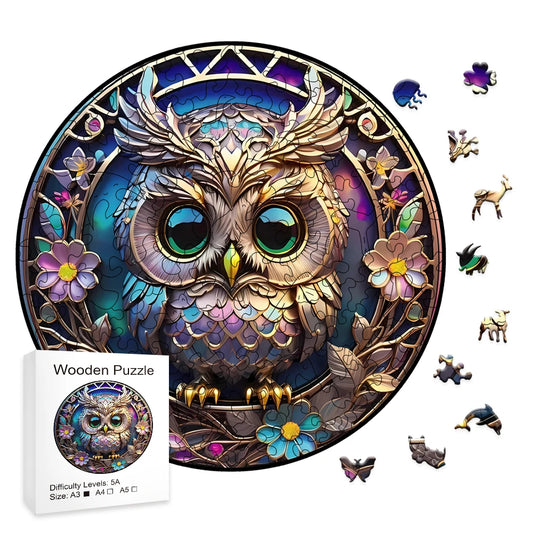 Stained Glass Owl - Wooden Jigsaw Puzzle