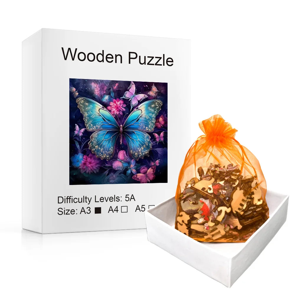 Delicate Blue Pink Butterflys - Wooden Jigsaw Puzzle