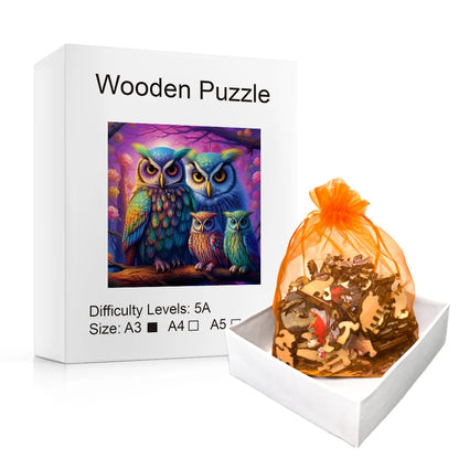 Cozy Owl Family - Wooden Jigsaw Puzzle