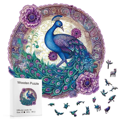 Pink Floral Peacock - Wooden Jigsaw Puzzle