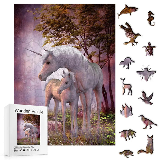 White Unicorns - Wooden Jigsaw Puzzle