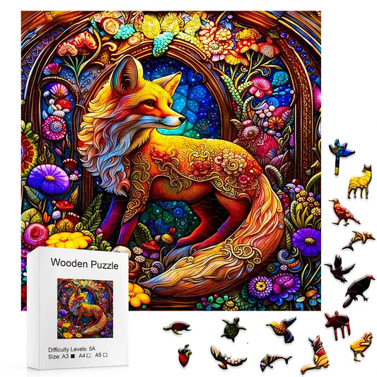 Colorful Harvest Fox - Wooden Jigsaw Puzzle