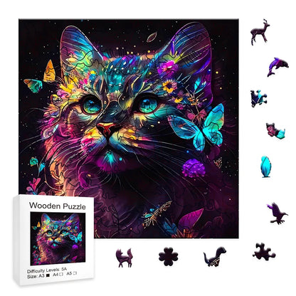 Colorful Butterfly Cat - Wooden Jigsaw Puzzle