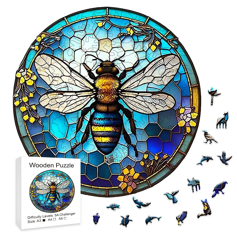 Stained Glass Bee - Wooden Jigsaw Puzzle