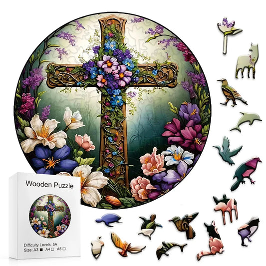 Flower Cross - Wooden Jigsaw Puzzle