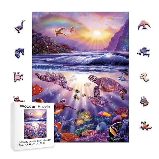 Seascape Turtles - Wooden Jigsaw Puzzle