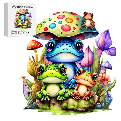 Happy Garden Frogs - Wooden Jigsaw Puzzle