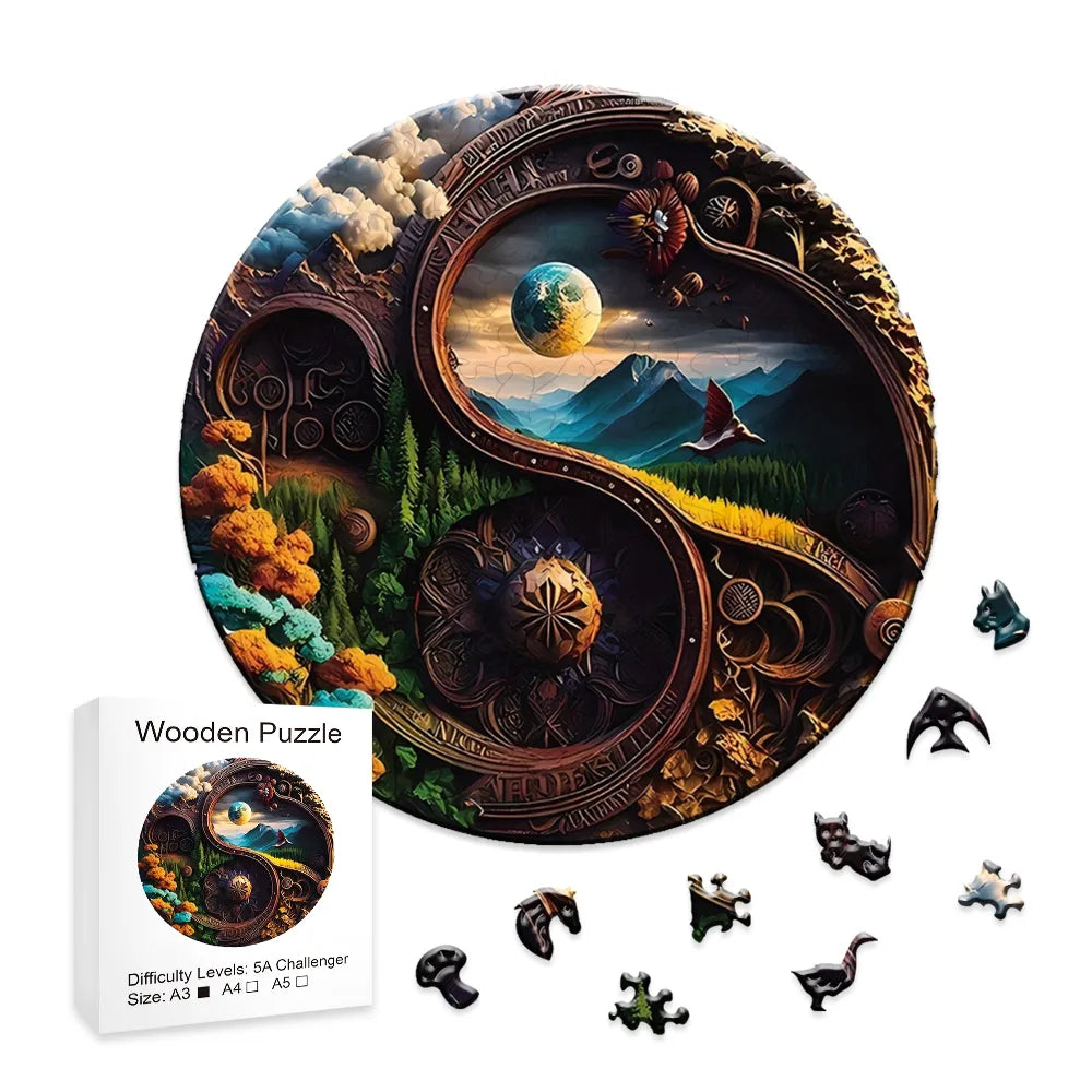 Planets Yin Yang - Wooden Jigsaw Puzzle