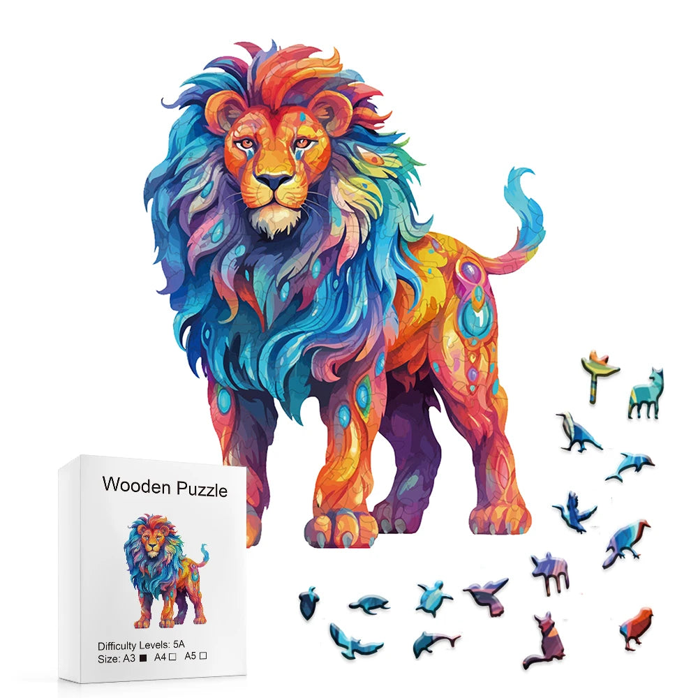 Colorful Paint Lion - Wooden Jigsaw Puzzle