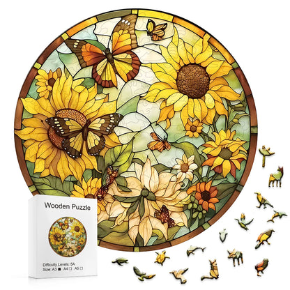 Sunflower Butterfly Circle - Wooden Jigsaw Puzzle