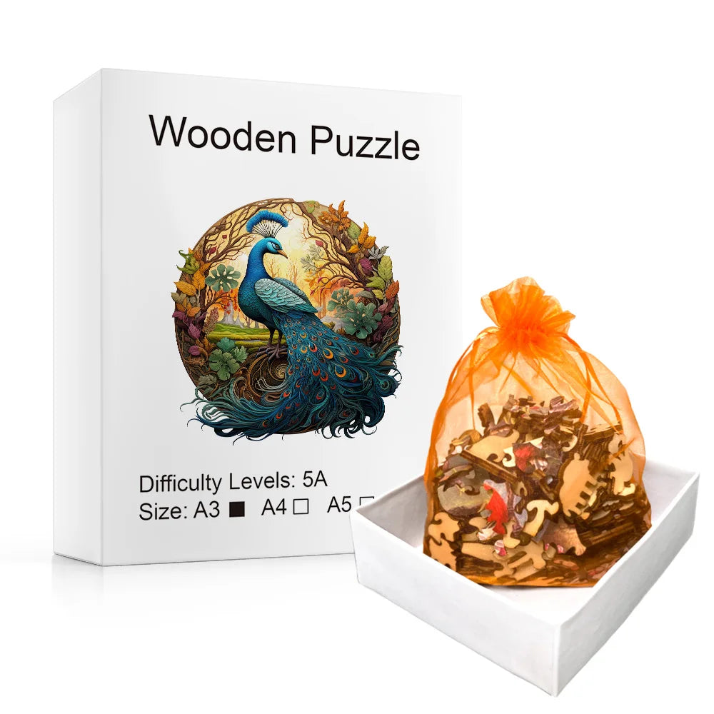 Garden Peacock Disk - Wooden Jigsaw Puzzle