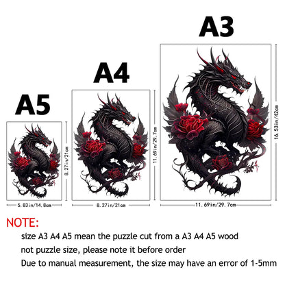 Black Dragon Rose - Wooden Jigsaw Puzzle