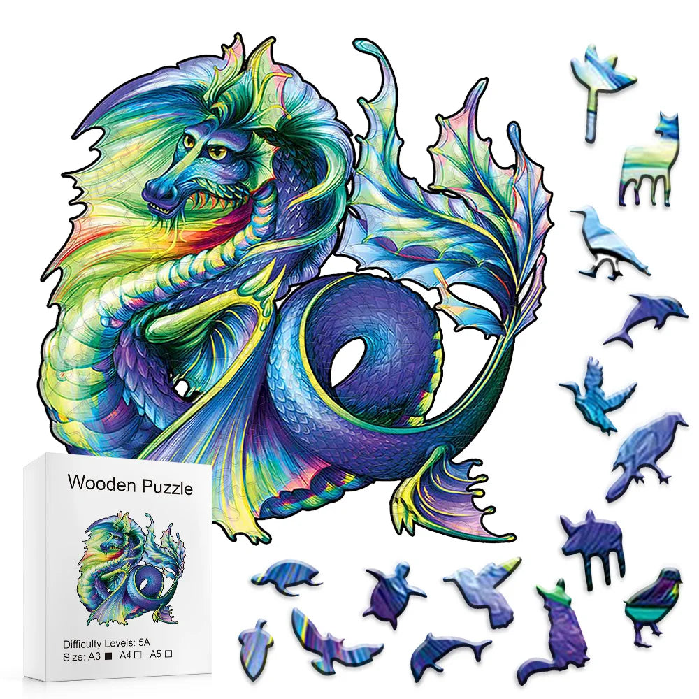 Blue Sea Dragon - Wooden Jigsaw Puzzle