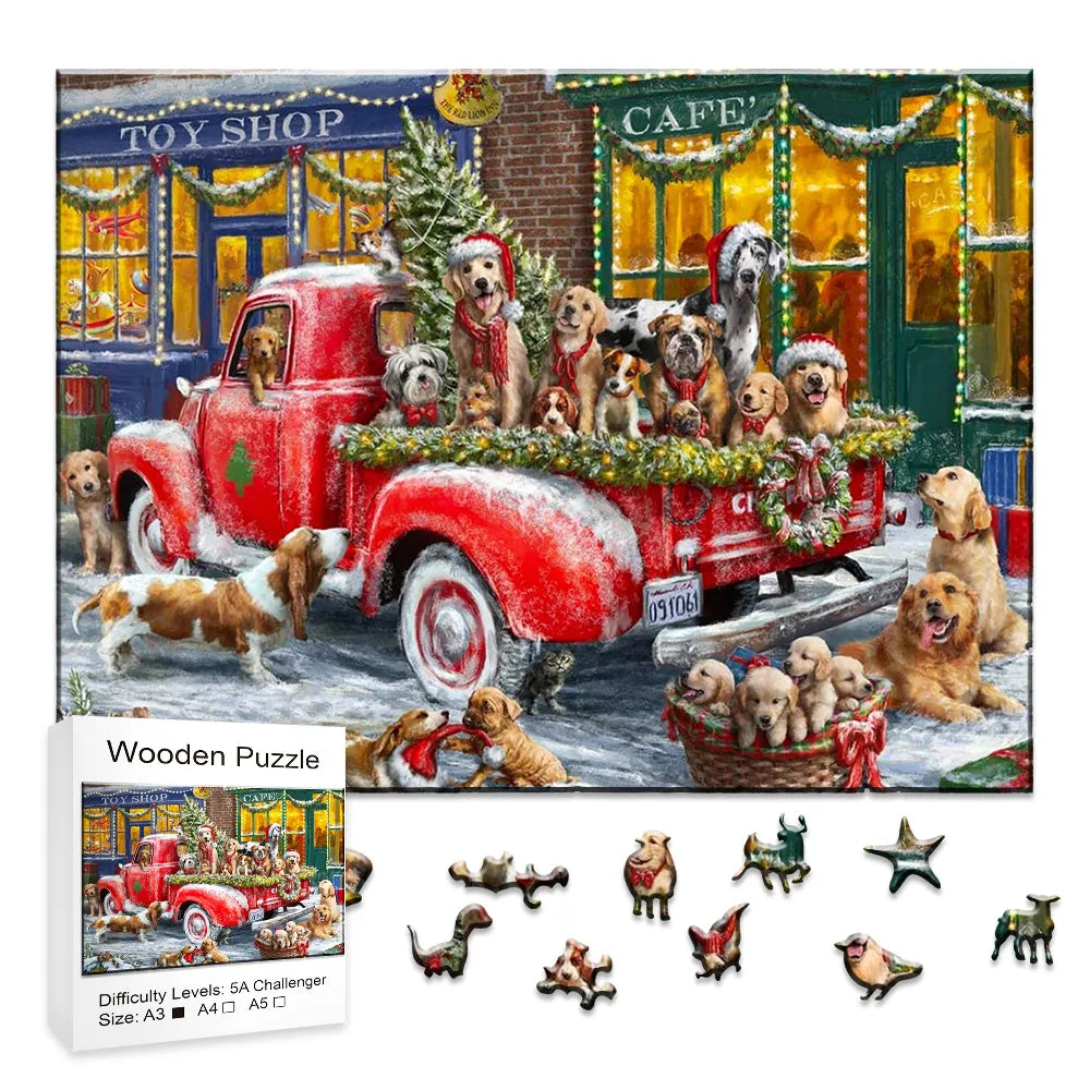 Christmas Puppy Truck - Wooden Jigsaw Puzzle