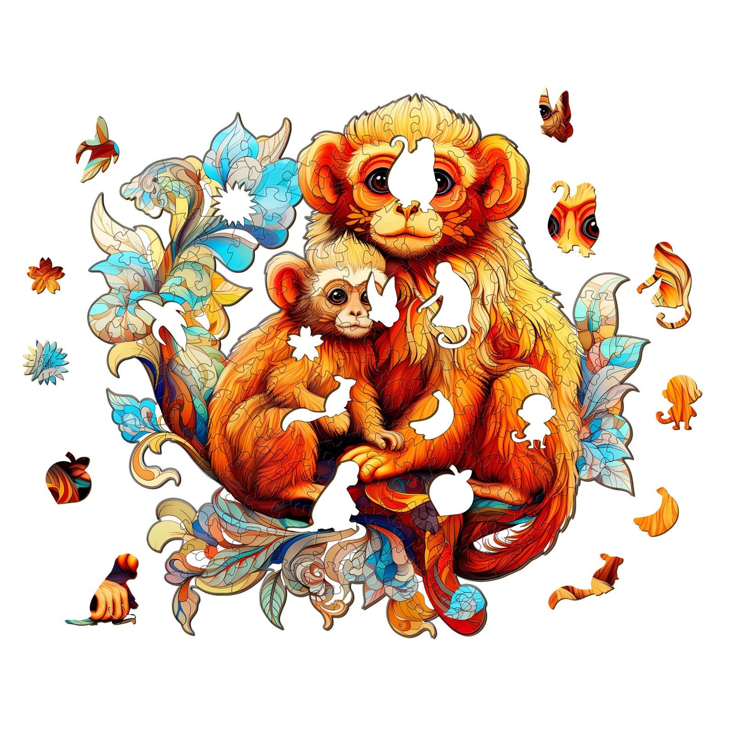 Snub-nosed Monkey Family - Wooden Jigsaw Puzzle