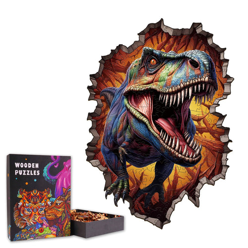 T-rex Breaking the Walls- Wooden Jigsaw Puzzle